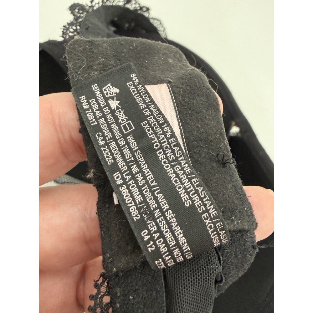 Victoria’s Secret Sexy Little Things Bra 36D Black Lace Rinestones Bling Push Up - Picture 7 of 7